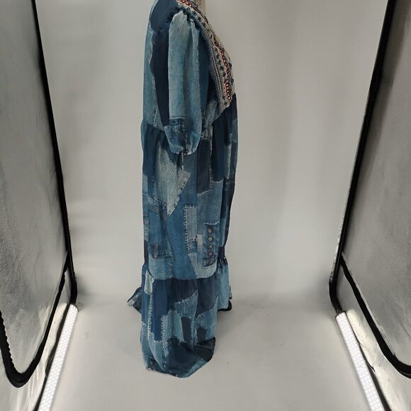 LONG DRESS WITH THREE QUARTER SLEEVES IMITATION DENIM PATCHES WITH SEQUIN - Picture 3 of 13